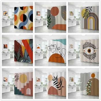 Завеса за душ от абстрактното изкуство Nordic Wind Водоустойчив Полиестерен плат Завеса за баня Геометричен Огъване Ивица Полукръг с Модерен декор