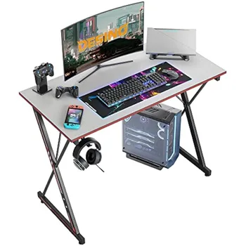 Игрална маса DESINO, компютърна маса за КОМПЮТЪР, работно място за геймъри в домашния офис, лесен за игрална маса, сив