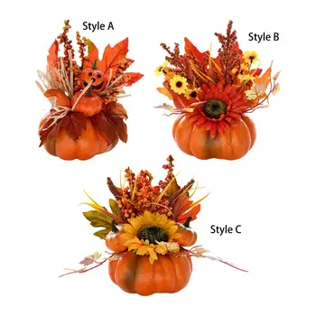 Изкуствена тиква с цветя, декоративни подпори за фотосесия есента на реколтата, в централната част на есенните тикви за офис, на верандата, на дома, сватба.