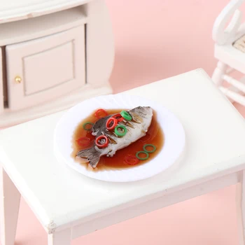 Имитация на домашен интериор куклена къща риба Яхния модел на китайската кухня Миниатюрна стоп-моушън кухня Декор за хранене Играчки за ролеви игри