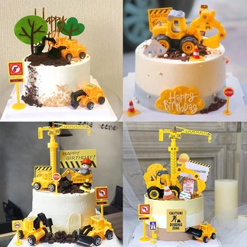 Инженеринг Автомобил Декор На Тортата Землеройная Машина Топперы За Торта Кран Декори За Торти Честит Рожден Ден Декор За Парти За Деца, Подарък За Рожден Ден За Момчета