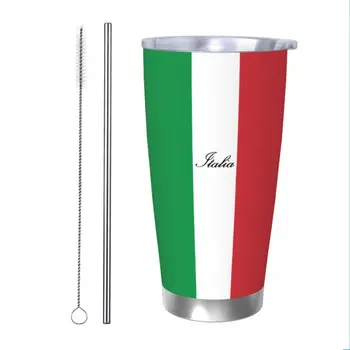 Италиански Флаг на Италия Италия Изолиран чаша с капак, вакуум термокружка, градинска преносима автомобилна бутилка, 20 грама