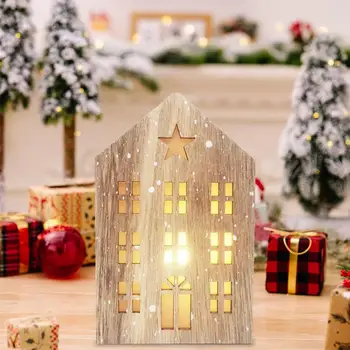 Коледен декор за дървена къща, под Формата на къщи, Коледни Светещи дървени орнаменти, Централна част, маса, Подвесное украса за Коледа