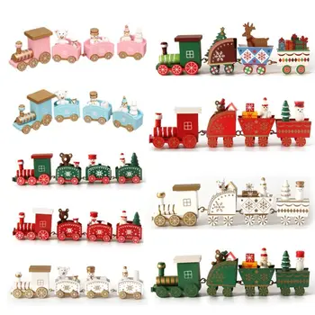Коледен дървен влак с снеговиком, нов подарък за Рождественскому маса, украса за Коледните влакове, мини-влак за парти