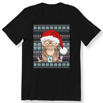 Коледна тениска със забавна совой за мъже и жени, тениска с коледен подарък за любителите на бухал