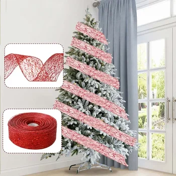 Коледна украса, на 2 м, опаковка объркана мрежа, дантела и прах, Коледна лента, украса за домашна коледна елха