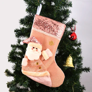 Коледни чорапи с пайети, коледни декорации за възрастните хора, снежен човек, розови орнаменти от лосове, Коледен подаръчен пакет