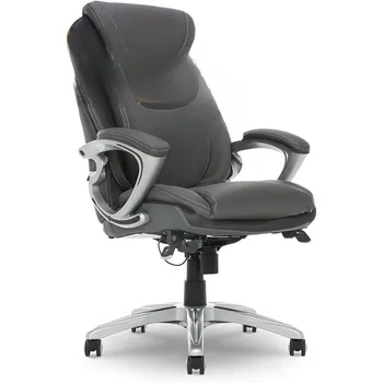 Компютърен стол от естествена кожа, офис стол за мениджъри с висока облегалка ергономичен за подкрепа на долната част на гърба, управляемият