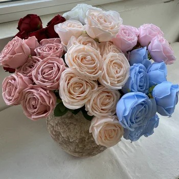Коприна изкуствени Цветя Имитация на Букет Рози Сватбени Бижута за младоженци Домашна Градина Изкуствени Рози и Розово договореност Украса