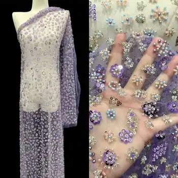 Красиви цветни пайетки, бродерия перли, френски тюл, mesh fabric / Топчета плат в африка нигерия стил за вечерните рокли