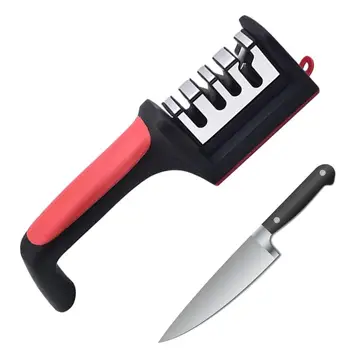 Кухненски 4-сегментная острилка за ножове, домакински многофункционален ръчен воденичен камък на 4-те срещи в черен цвят
