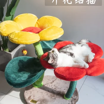 Листенца рамка за катерене Кери Кат заключване пълнител за котешки тоалетни къщичка за котка на дърво, вградена стойка за котки сезал за котки когтеточка за котки цвете