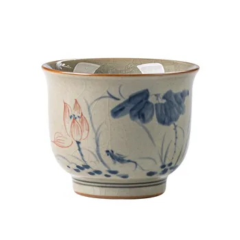 Майстор-чаша от старата глина, рисувани на ръка в бяло-сини тонове, Реколта керамична чаша за чай, Единния чай набор от Кунг-фу за чай Longjing