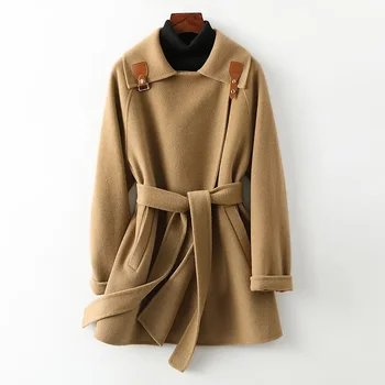Малко двустранно кашемировое палта за жени 2023, Есен/Зима, ново Приталенное модно вълна палто за жени, на кратко