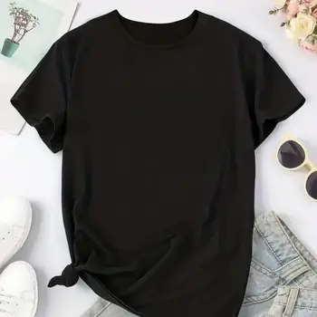 Многофункционална однотонная тениска с кръгло деколте, пролетно-лятна ежедневни дрехи с къс ръкав, дамски дрехи