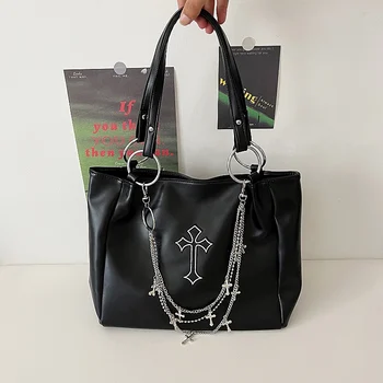 Модни Корейски эстетичные дамски чанти Y2k с появата на веригата универсални чанти-тоут голям капацитет, реколта чанта през рамото си под мишниците