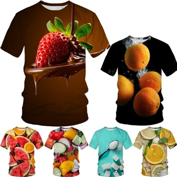 Модни Мъжки и дамски 3D тениска С клубничной пародия, Забавна реалистична храна, Клубничная тениска Harajuku Food, Ежедневни Тениска за двойки