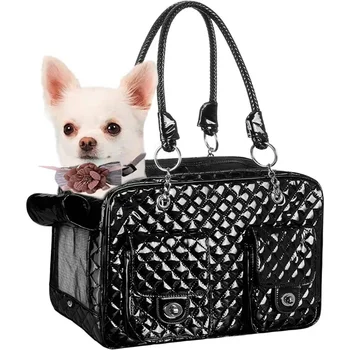 Модни переноска за домашни любимци, переноска за малки кучета, переноска за котки, качествена чанта за кучета от изкуствена кожа, сгъваема преносим чанта за пренасяне на домашни любимци