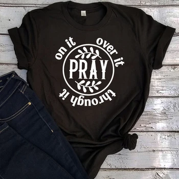 Молете се на тениската, Дамски християнска риза, Молете се, Естетична дрехи, Религиозни Ризи, християнски подаръци, Върхове със стихове от Библията, Реколта m
