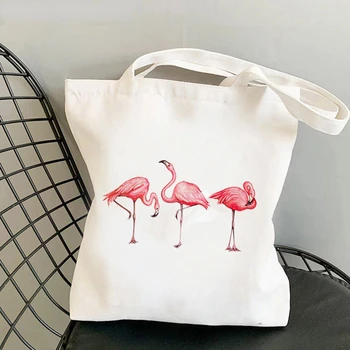 Нова дамска чанта за пазаруване с цветя Фламинго и Сакуры, чанта за пазаруване в харадзюку, холщовая чанта за пазаруване, чанта за момичета, чанта-тоут, женствена чанта