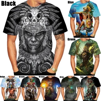 Нова лятна Мъжки и дамски Модни Тънка тениска с 3D Мексиканския Войн-ацтеком, Тениски с 3D Принтом, Всекидневни Топ с къс ръкав, Мъжки Дрехи