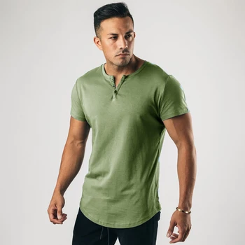 Нова памучен проста мъжка тениска копчета с кръгло деколте, риза с къс ръкав, градинска дрехи, градинска ежедневно главоболие облекло, мъжко облекло