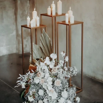 Ново Сватбена изпълнен със Злато Метално Сватбена украса Стойка за преминаването на Подложки за свещи Централните Елементи на Висока Поставка за цветя