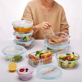Обяд-бокс в корейски стил, стъклена микровълнова печка, Bento-бокс, кутия за съхранение на продукти, ученически контейнери за хранене с отделения за деца
