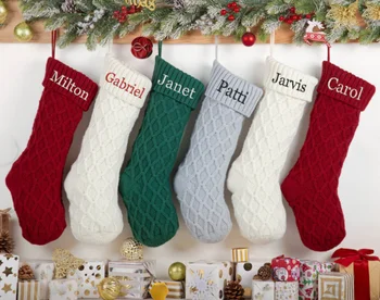 Персонални коледни чорапи, Индивидуални терлици, Бродирани семейни чорапи, Празнични чорапи, коледни подаръци