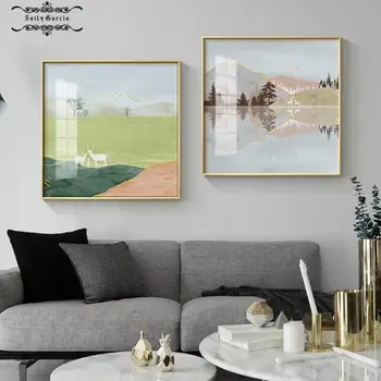 Плакат с природа на Северното сезон и печат Пейзажи върху платно Златни стенни художествени картини за Модерен хол начало декор