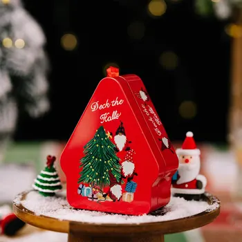 Подарък кутия Hot inplate във формата на къщички, Леки коледни висулки с шоколадови бонбони, декорация, Мини-метални Коледни кутии за парти