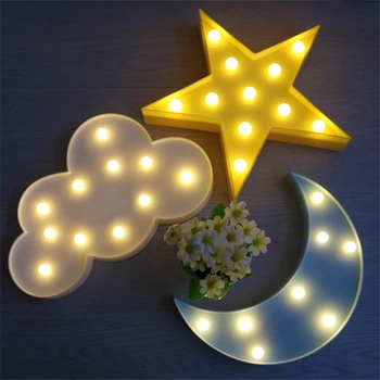Прекрасно Облак Звезда Луна LED 3D Light Night Light Детска Подарък Играчка за Малки Деца Спалня Тоалетна Лампа Украса Вътрешно Осветление