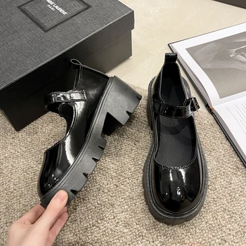 Пролет-есен обувки на платформа, дамски модни и ежедневни черни обувки, Дамски Нова дизайнерска дамски кожени обувки