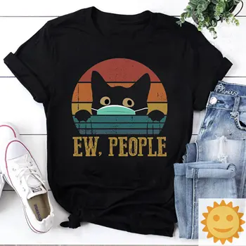 Реколта тениска Ew Cat People in Mask, за любителите на домашни животни, черна