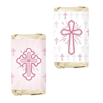 Розови опаковки от мини бонбони за кръщение за момичета