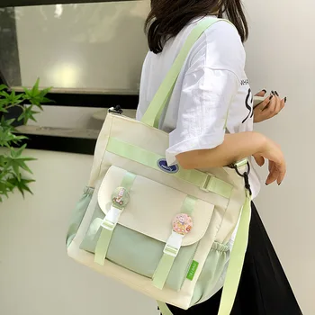 Сладък холщовая чанта с голям капацитет 2023 Нова Дамска Чанта-месинджър Корея, студентка Харадзюку, Училищна чанта за момичета, чанти през рамо, чанта за пазаруване