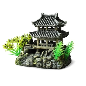 Смола Китайска 3D Печат Древен Архитектурен Модел Риба, Скариди Подслон Оформление на Дома Подпори За Декорация На Аквариум Аквариум