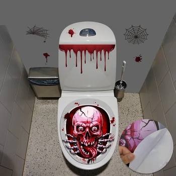 Стикер върху седалката на тоалетната чиния с черепа на ужасите за Хелоуин, PVC Самозалепващи Водоустойчив стикер за баня, украса за партита на ужасите