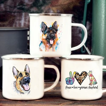 Творчески эмалевые кофейно-чаени чаши с принтом немски овчарки, Туристически чаши за бира и сок, чаши с дръжка, подаръци за любителите на кучета