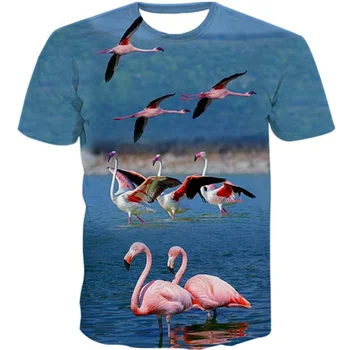 Тенденцията на мъжките тениски с 3D принтом фламинго, Лятна тениска с кръгло деколте, блузи с къс ръкав, hoody Оверсайз, дрехи
