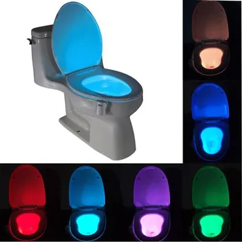 Умен лека нощ за тоалетна в банята, led сензор за включване / изключване на седалката, активируемый на движението на човешкото тяло, 8 многоцветни източници на топлина за тоалетна