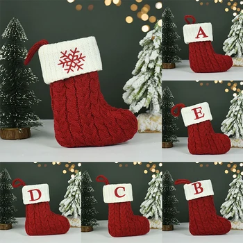Червени Коледни чорапи на Буквите от азбуката във формата на Снежинки, Плетене Коледен Отглеждане Украса за Коледната Елха Подарък за деца на Нова Година
