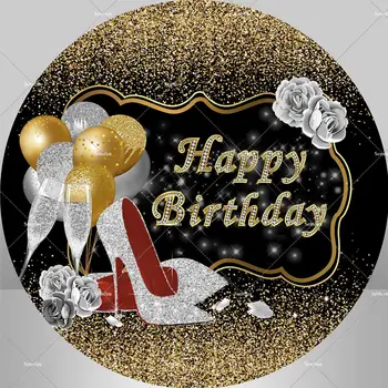 Черно-златния Кръг фон честит Рожден Ден, Кръгла корица, Приказна украса за парти, по повод 50-годишнината на Токчета, балони, банер