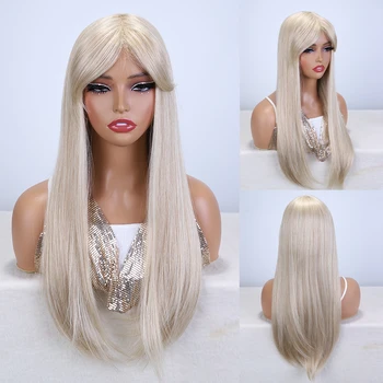 ЧУДО-блондинка Кафяв цвят, Дълги прави синтетични перуки, с бретон, косата на Лолита