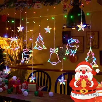 Ярки и Весели Коледни Прозорци Светлини, Управляван от Декоративни Фенери с Вендузата за Домашно Сватби в Спалнята
